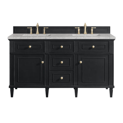 Renovate for Less Atlanta Lorelai 60" Double Vanity, Black Onyx w/ 3 CM Eternal Jasmine Pearl Silestone Top
