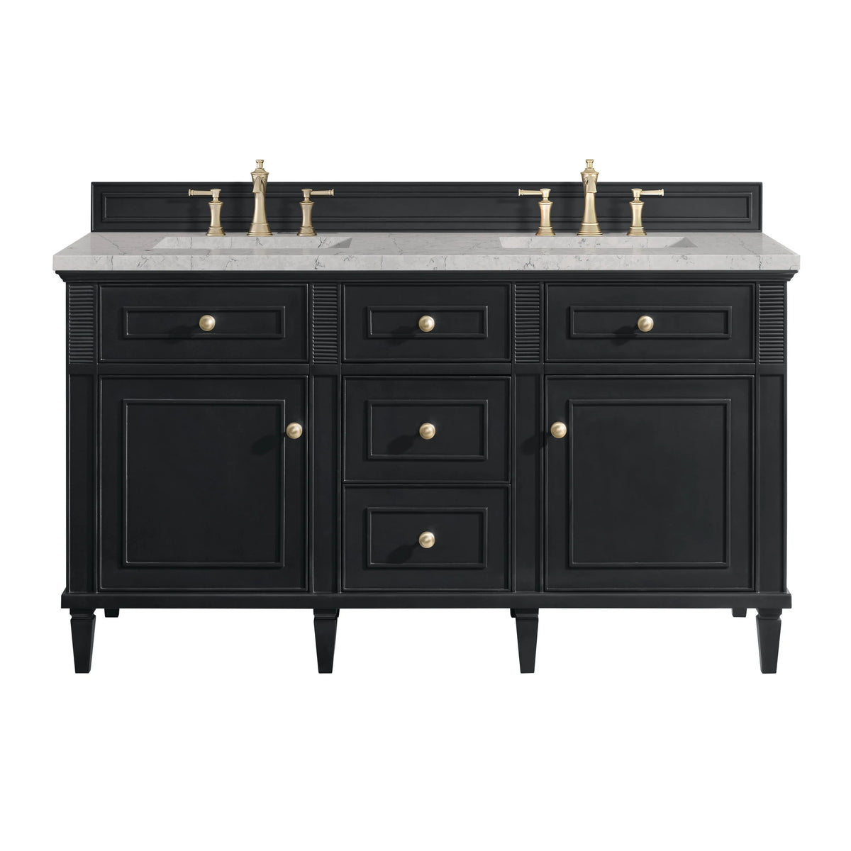 Lorelai 60" Double Vanity, Black Onyx w/ 3 CM Eternal Jasmine Pearl Silestone Top