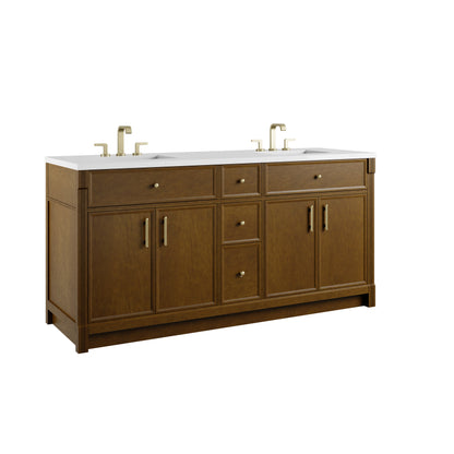 Renovate for Less Atlanta Bellshire 72" Double Vanity, Honey Oak w/ 3 CM Phantome Eclos Top
