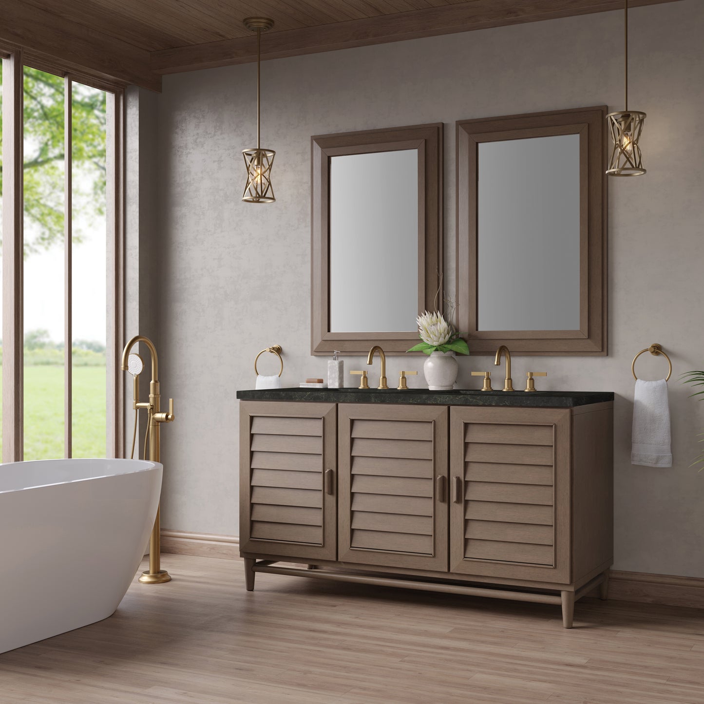 Renovate for Less Atlanta Portland 60" Double Vanity, Whitewashed Walnut, w/ 3 CM Phantome Eclos Top