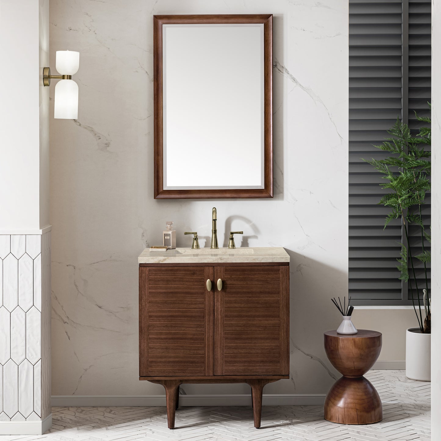 Renovate for Less Atlanta Amberly 30" Single Vanity, Mid-Century Walnut, w/ 3 CM Tajnar Eclos Top