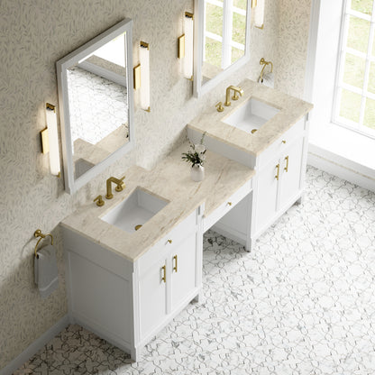 Renovate for Less Atlanta Bellshire 84" Dual Vanity Set with 24" Make-Up Counter, Bright White w/3 cm Tajnar Eclos Top