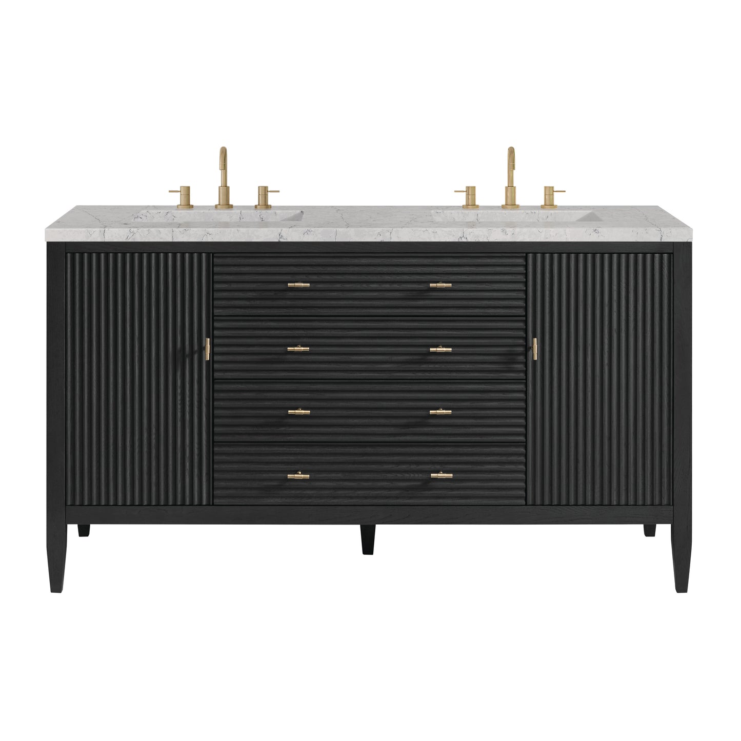 Renovate for Less Atlanta Myrrin 60" Double Vanity, Carbon Oak w/ 3 CM Eternal Jasmine Pearl Silestone Top