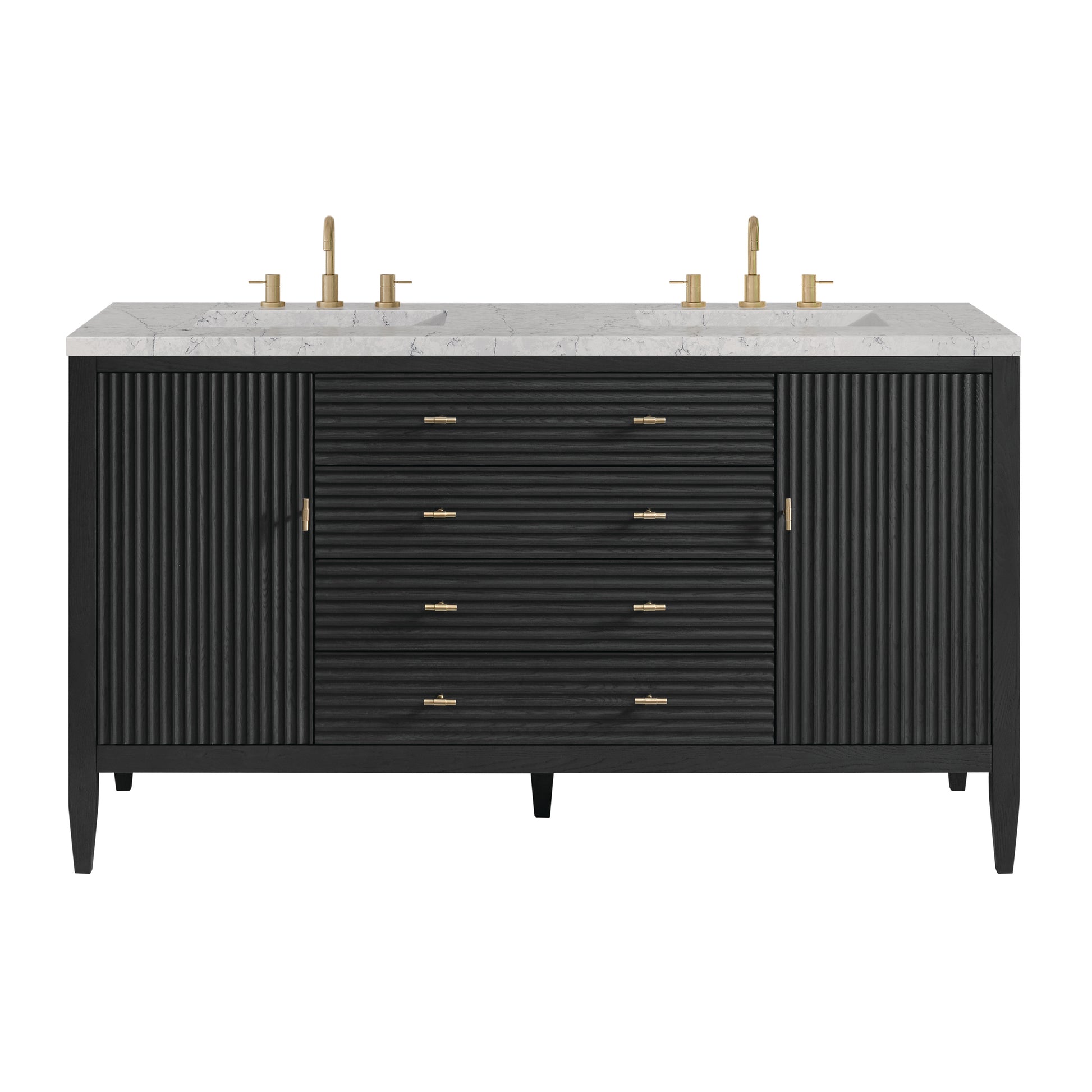 Renovate for Less Atlanta Myrrin 60" Double Vanity, Carbon Oak w/ 3 CM Eternal Jasmine Pearl Silestone Top