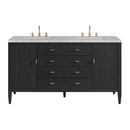 Renovate for Less Atlanta Myrrin 60" Double Vanity, Carbon Oak w/ 3 CM Eternal Jasmine Pearl Silestone Top