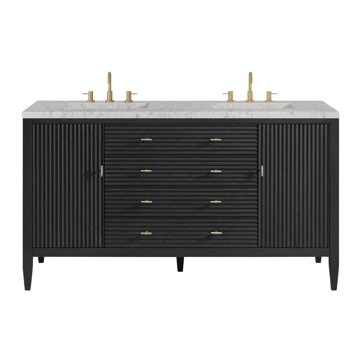 Myrrin 60" Double Vanity, Carbon Oak w/ 3 CM Eternal Jasmine Pearl Silestone Top w/FreePower Wireless Charger