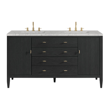 Myrrin 60" Double Vanity, Carbon Oak w/ 3 CM Eternal Jasmine Pearl Silestone Top w/FreePower Wireless Charger