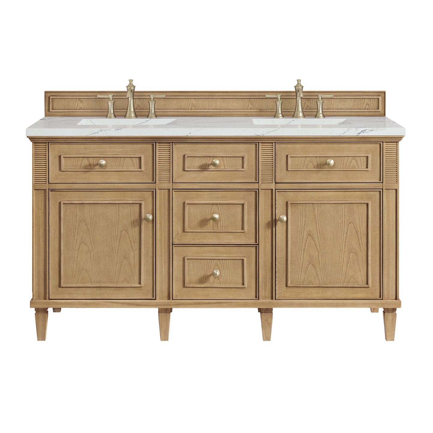 Renovate for Less Atlanta Lorelai 60" Double Vanity, Light Natural Oak w/ 3 CM Ethereal Noctis Silestone Top w/FreePower Wireless Charger