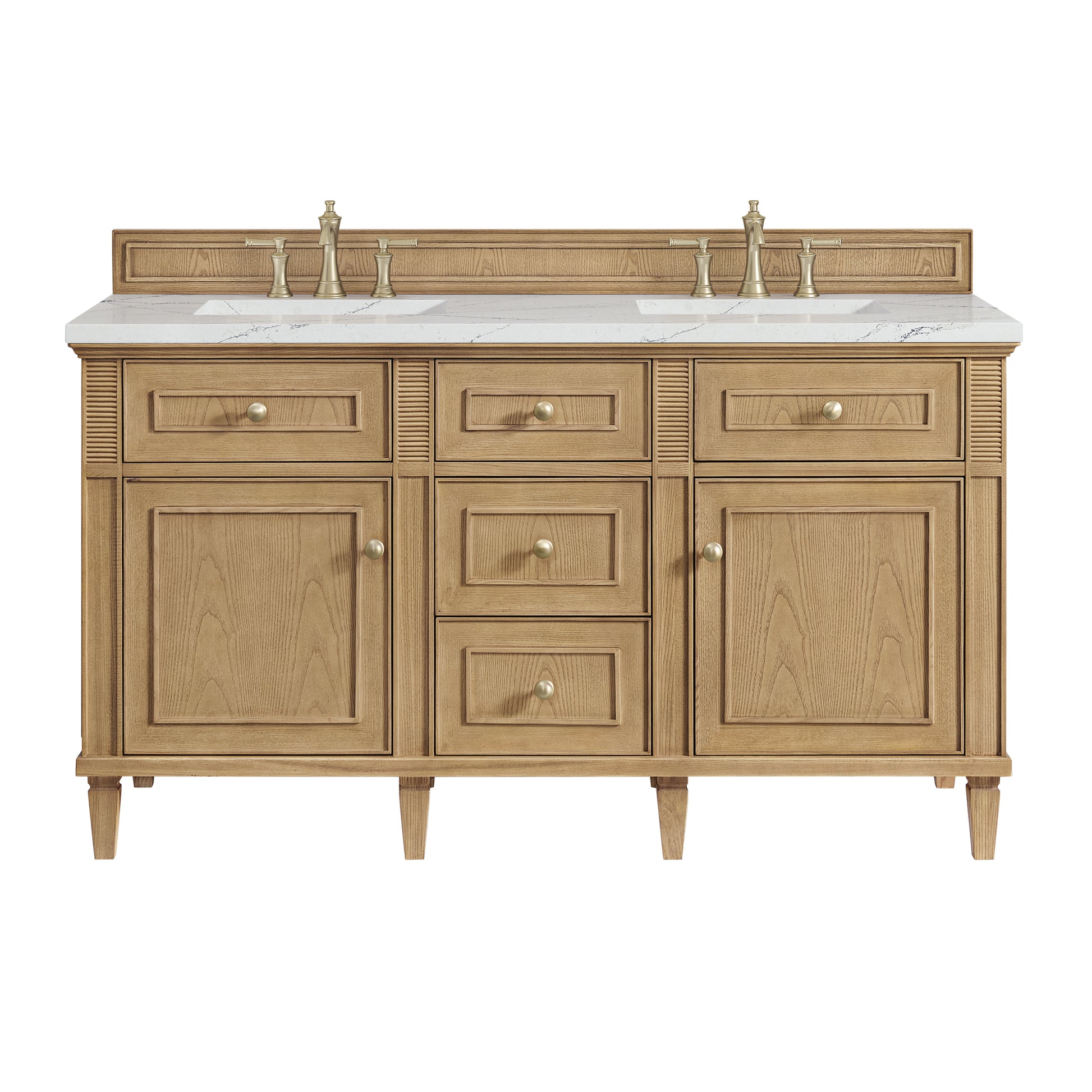 Renovate for Less Atlanta Lorelai 60" Double Vanity, Light Natural Oak w/ 3 CM Ethereal Noctis Silestone Top w/FreePower Wireless Charger
