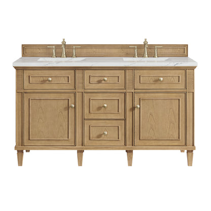 Renovate for Less Atlanta Lorelai 60" Double Vanity, Light Natural Oak w/ 3 CM Ethereal Noctis Silestone Top w/FreePower Wireless Charger