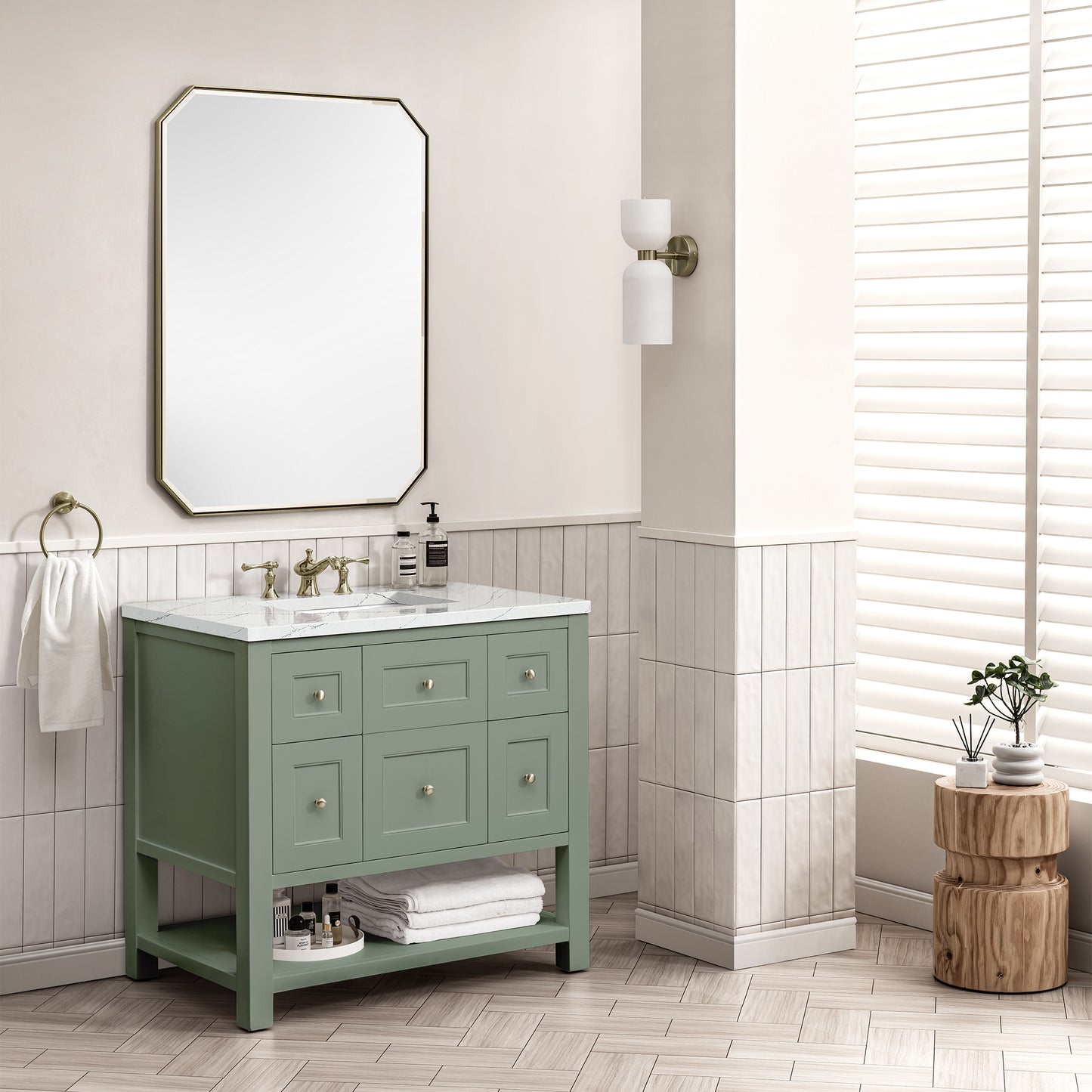 Renovate for Less Atlanta Breckenridge 36" Single Vanity, Smokey Celadon w/ 3 CM Ethereal Noctis Top