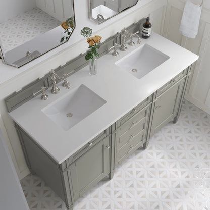 Brittany 60" Double Vanity, Urban Gray w/ 3 CM White Zeus Silestone Top