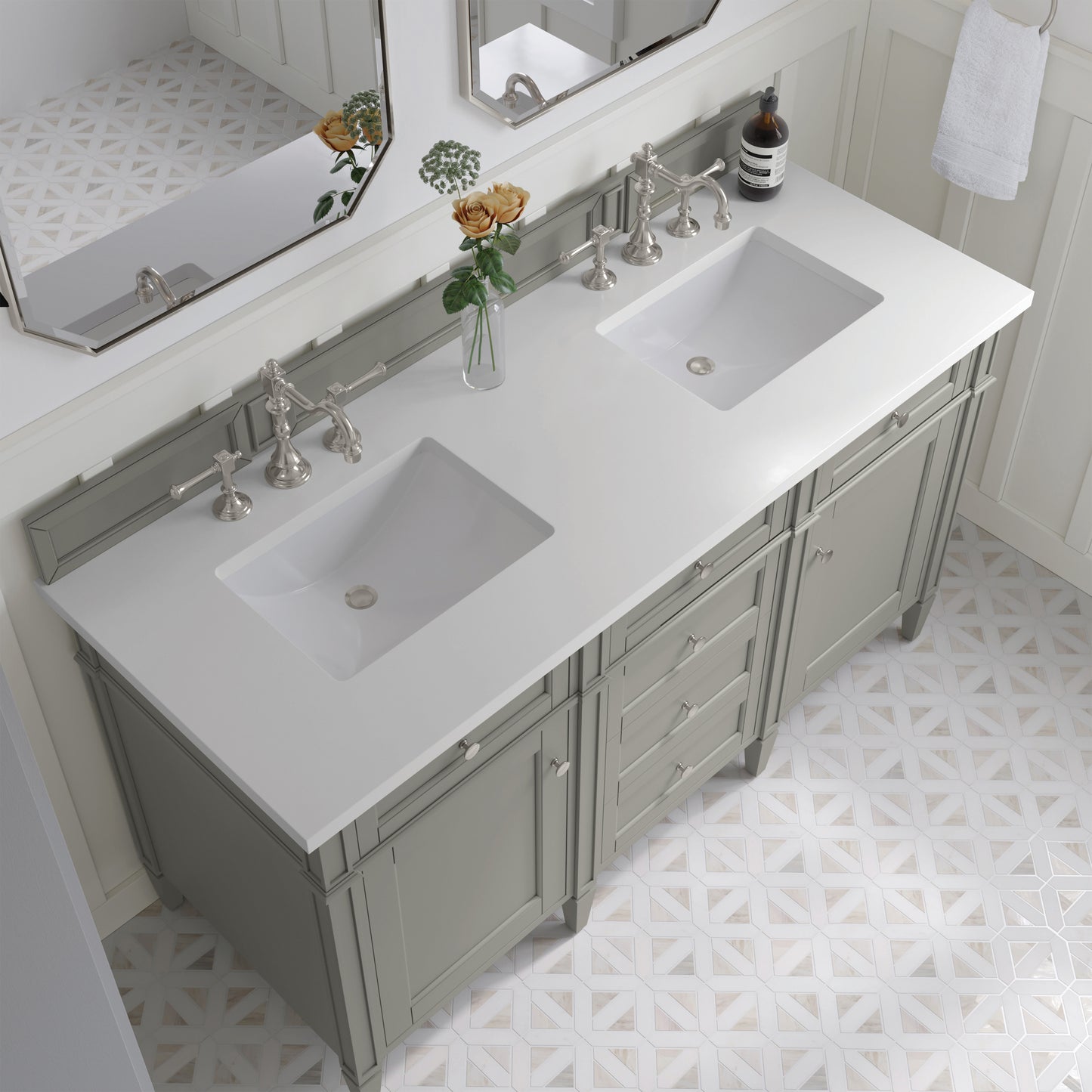 Renovate for Less Atlanta Brittany 60" Double Vanity, Urban Gray w/ 3 CM White Zeus Silestone Top