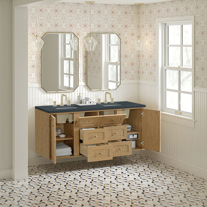 Laurent 60" Double Vanity, Light Natural Oak, w/ 3 CM Charcoal Soapstone Quartz Top