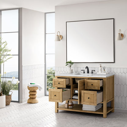 Renovate for Less Atlanta Breckenridge 48" Single Vanity, Light Natural Oak w/ 3 CM Ethereal Noctis Top w/FreePower Wireless Charger