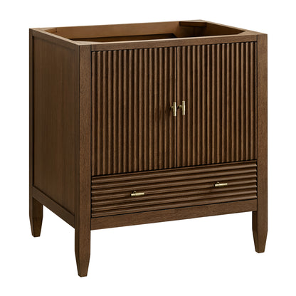 Renovate for Less Atlanta Myrrin 30" Single Vanity, Mid-Century Walnut w/ 3 CM Siberian Silestone Top