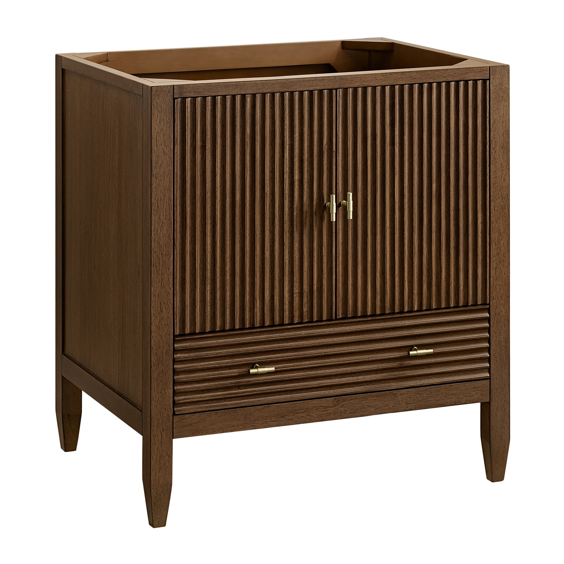 Renovate for Less Atlanta Myrrin 30" Single Vanity, Mid-Century Walnut w/ 3 CM Eternal Jasmine Pearl Silestone Top