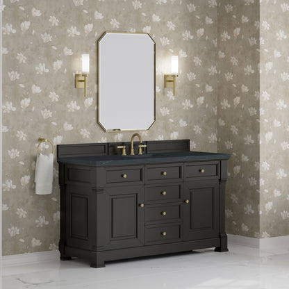 Renovate for Less Atlanta Brookfield 60" Single Vanity, Black Onyx w/3 CM Charcoal Soapstone Silestone Top