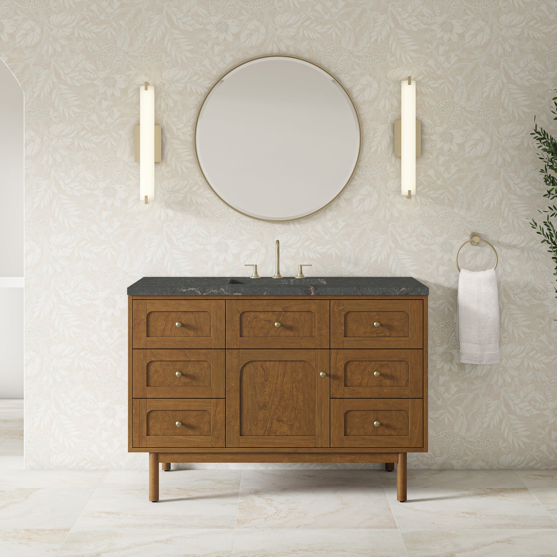 Renovate for Less Atlanta Laurent 48" Single Vanity, Honey Oak w/ 3 CM Parisien Bleu Silestone Top