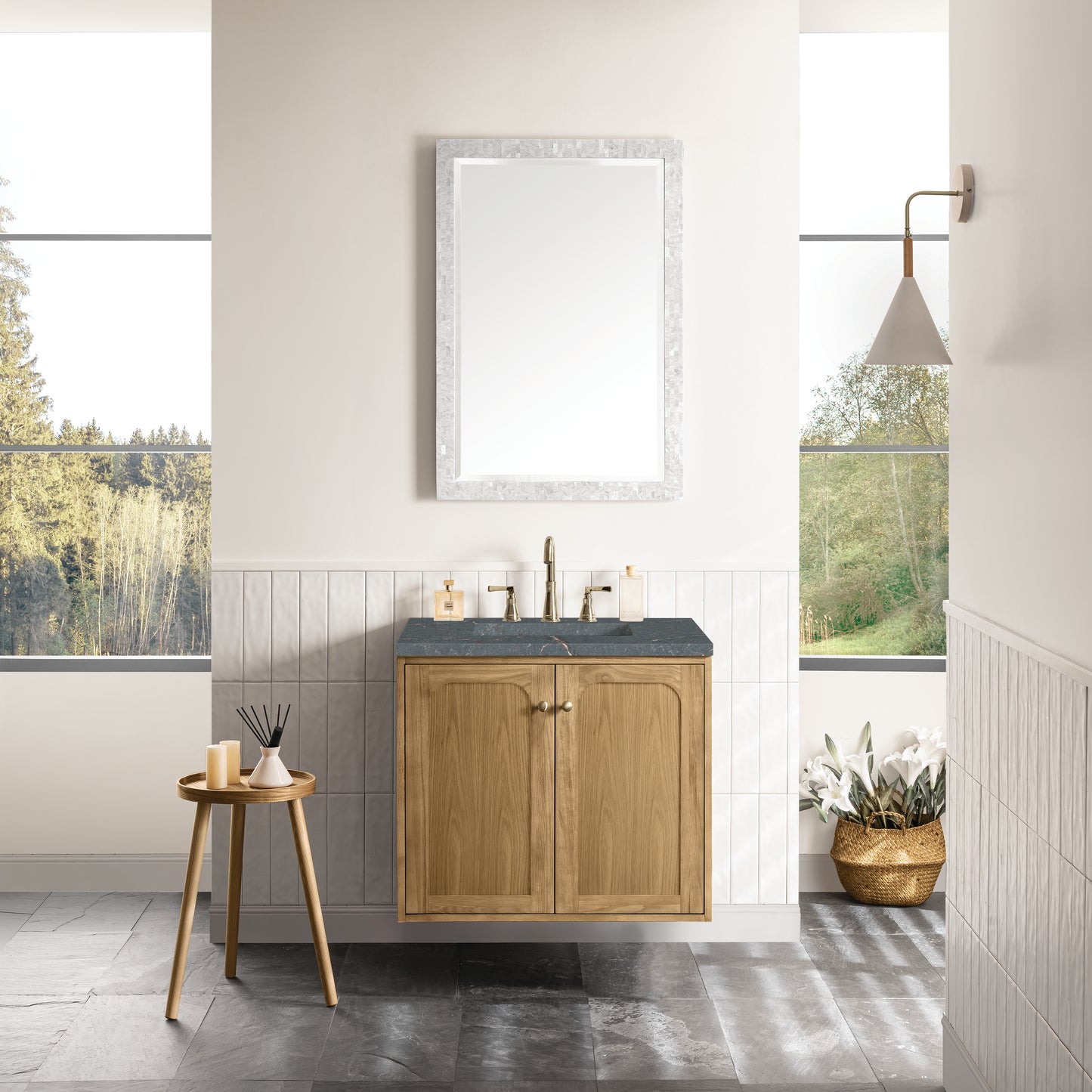 Renovate for Less Atlanta Laurent 30" Single Vanity, Light Natural Oak w/ 3 CM Parisien Bleu Top