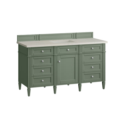 Renovate for Less Atlanta Brittany 60" Single Vanity, Smokey Celadon, w/ 3 CM Siberian Silestone Top