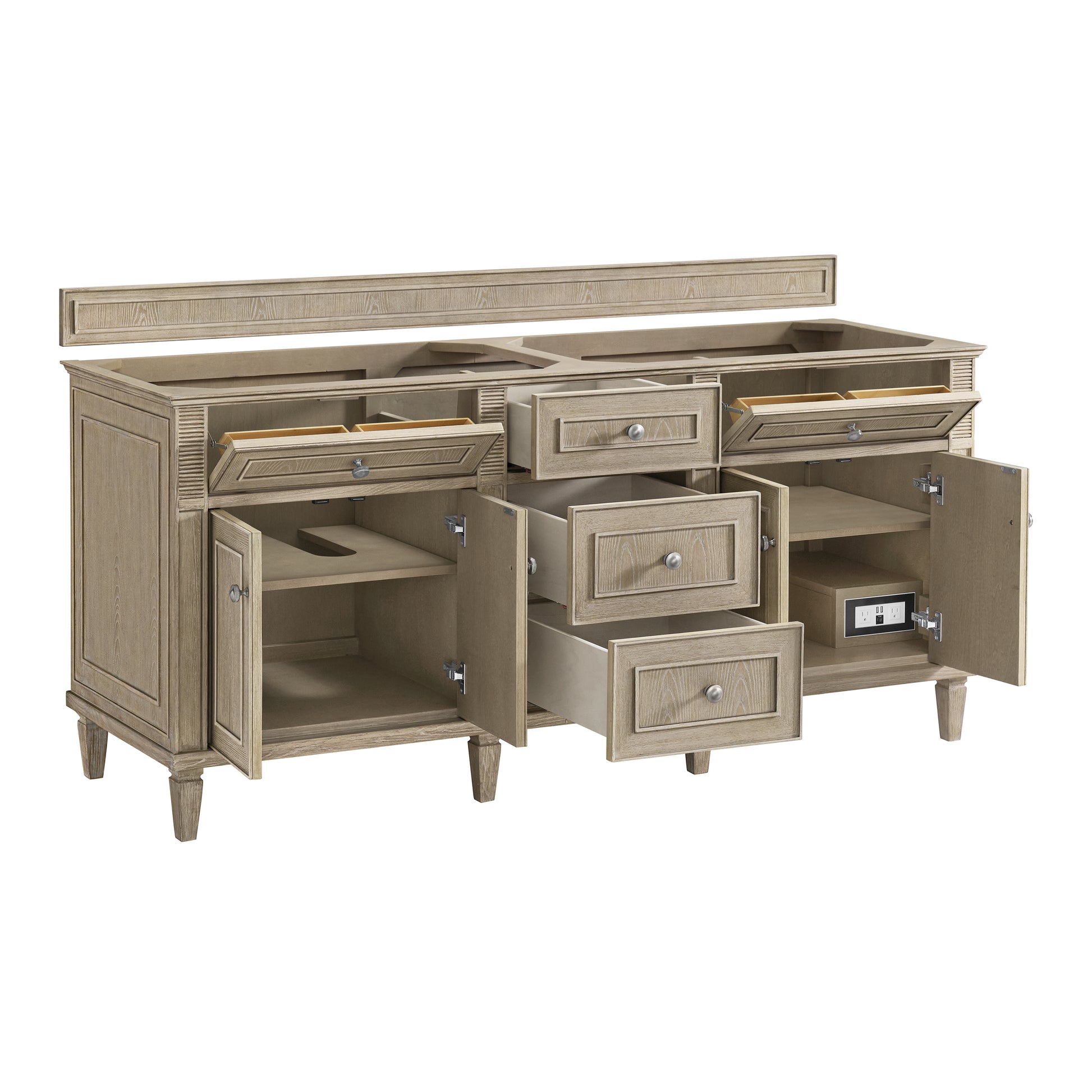 Renovate for Less Atlanta Lorelai 72" Double Vanity, Whitewashed Oak w/ 3 CM Charcoal Soapstone Silestone Top