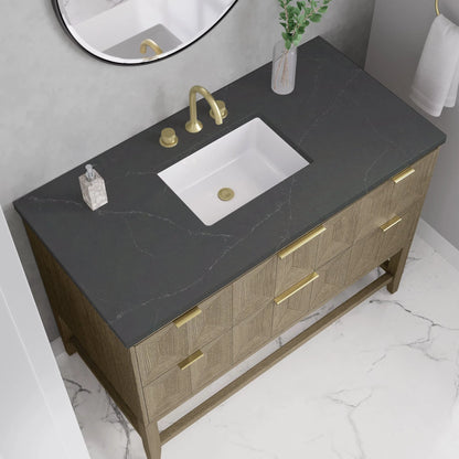 Emmeline 48" Single Vanity, Pebble Oak w/ 3 CM Charcoal Soapstone Silestone Top