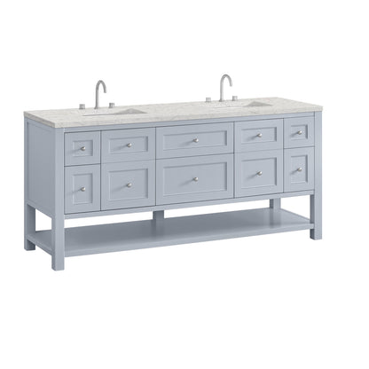 Renovate for Less Atlanta Breckenridge 72" Double Vanity, Serenity Blue, w/ 3 CM Eternal Jasmine Pearl Quartz Top w/FreePower Wireless Charger