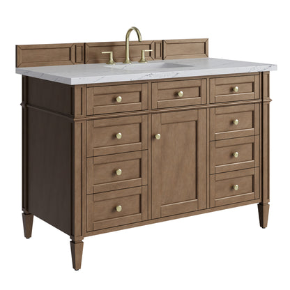 Renovate for Less Atlanta Brittany 48" Single Vanity, Pecan w/ 3 CM Ethereal Noctis Silestone Top w/FreePower Wireless Charger