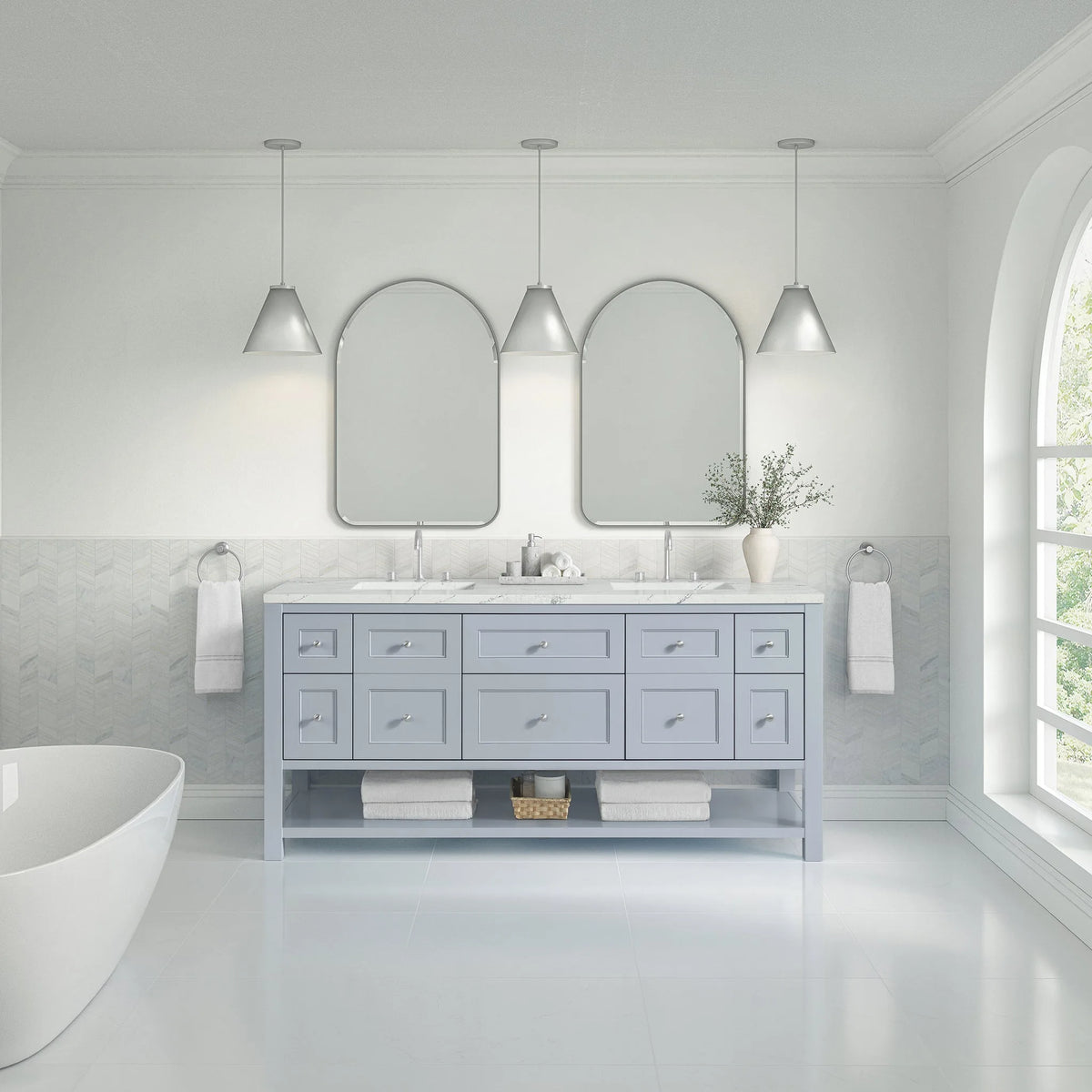 Breckenridge 72" Double Vanity, Serenity Blue, w/ 3 CM Ethereal Noctis Quartz Top
