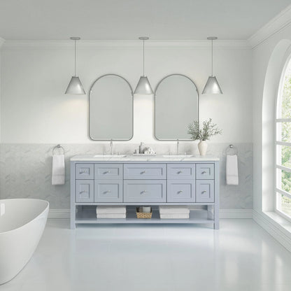 Breckenridge 72" Double Vanity, Serenity Blue, w/ 3 CM Ethereal Noctis Quartz Top