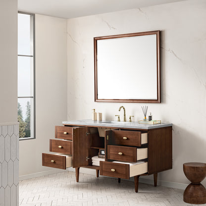 Renovate for Less Atlanta Amberly 60" Single Vanity, Mid-Century Walnut w/ 3 CM Ethereal Noctis Top
