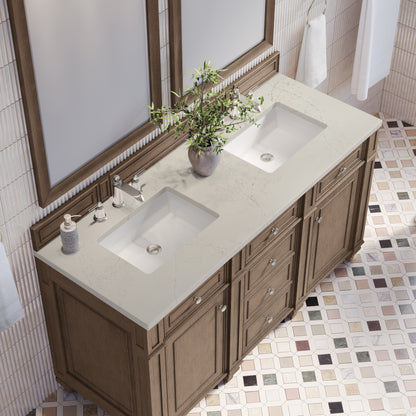 Renovate for Less Atlanta Bristol 60" Double Vanity, Whitewashed Walnut, w/ 3 CM Siberian Silestone Top
