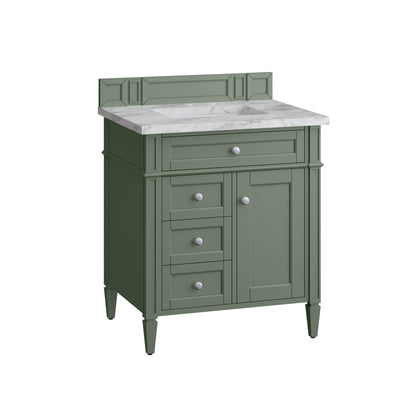 Renovate for Less Atlanta Brittany 30" Single Vanity, Smokey Celadon w/ 3 CM Carrara Marble Top