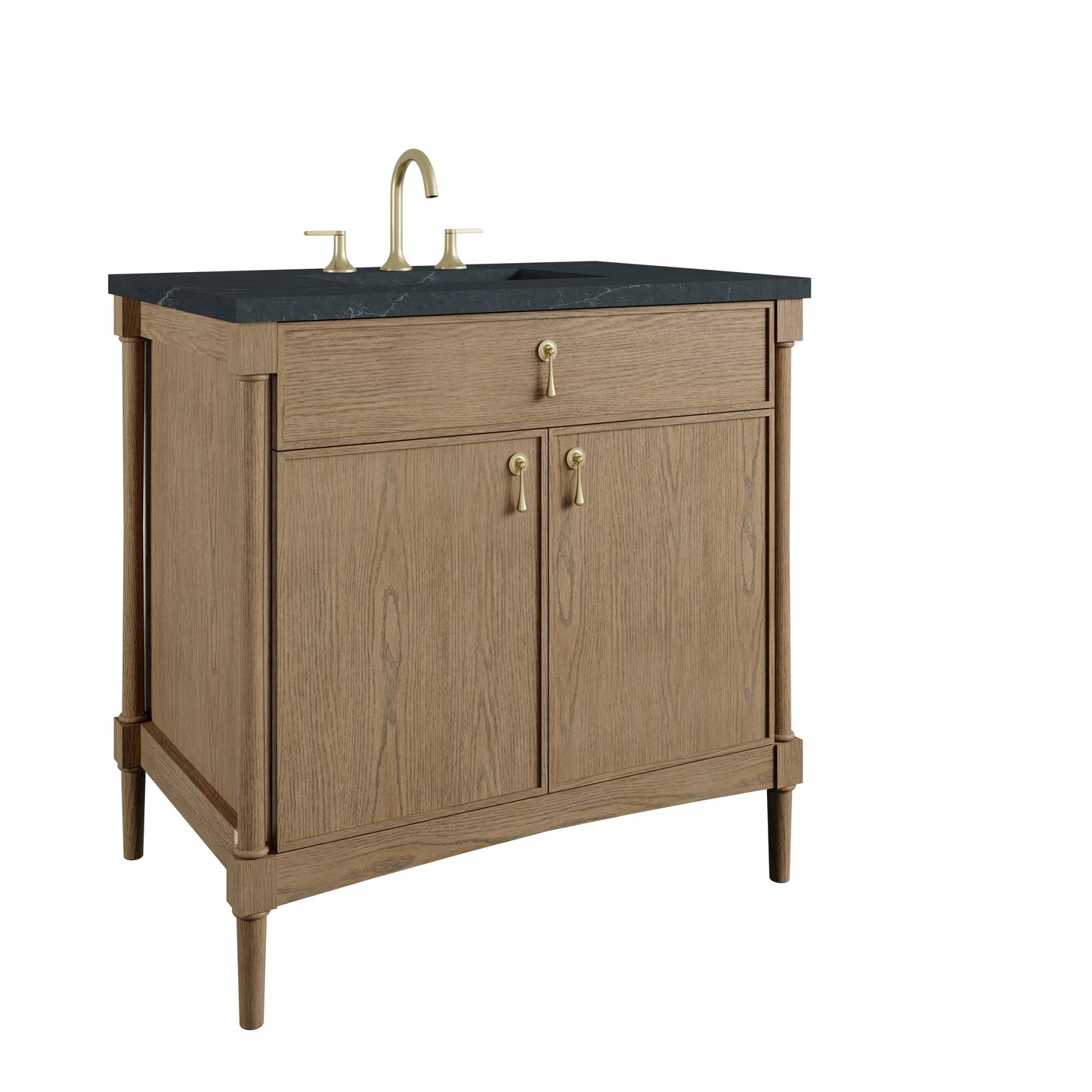 Renovate for Less Atlanta Kinnsden 36" Single Vanity, Weathered Oak w/ 3 CM Charcoal Soapstone Silestone Top