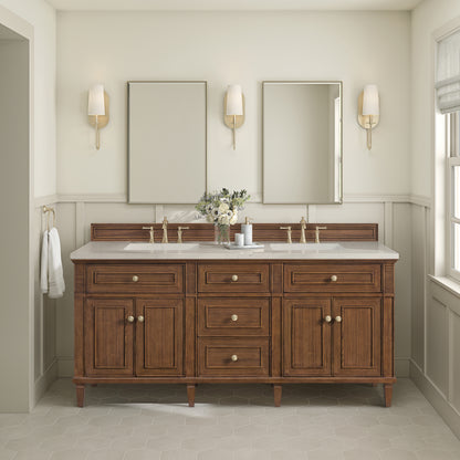 Renovate for Less Atlanta Lorelai 72" Double Vanity, Mid-Century Walnut, w/ 3 CM Siberian Silestone Top w/FreePower Wireless Charger