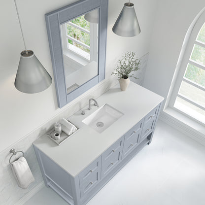 Renovate for Less Atlanta Breckenridge 60" Single Vanity, Serenity Blue, w/ 3 CM White Zeus Quartz Top