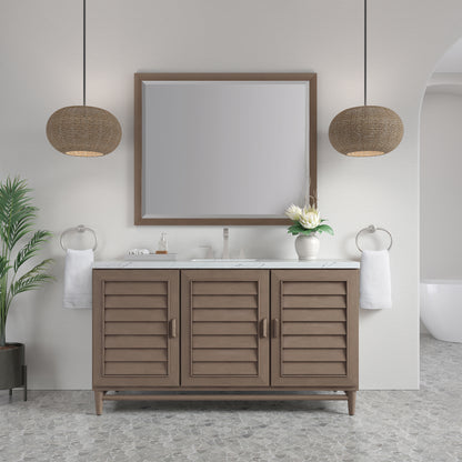 Renovate for Less Atlanta Portland 60" Single Vanity Whitewashed Walnut w/ 3 CM Ethereal Noctis Silestone Top
