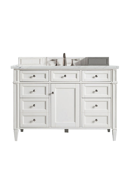 Brittany 48" Single Vanity, Bright White w/ 3 CM Ethereal Noctis Silestone Top w/FreePower Wireless Charger