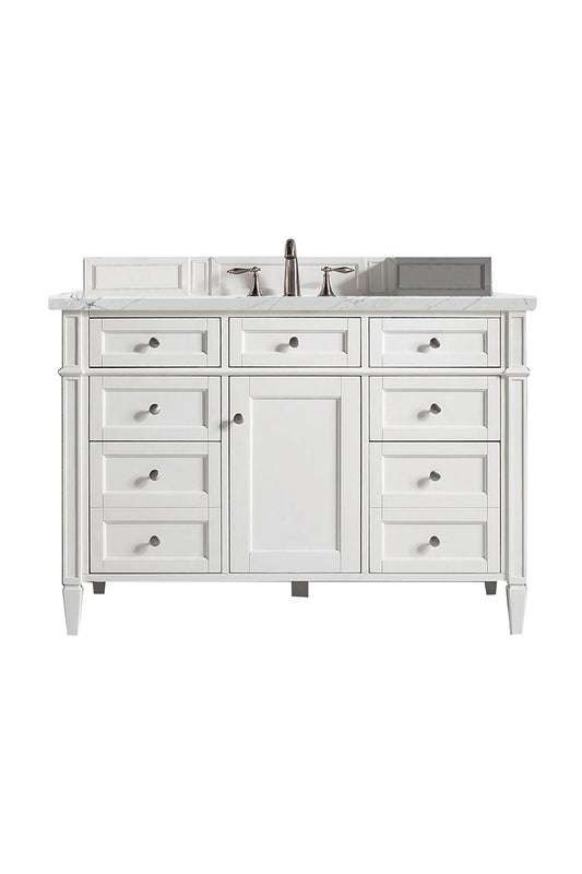 Brittany 48" Single Vanity, Bright White w/ 3 CM Ethereal Noctis Silestone Top w/FreePower Wireless Charger
