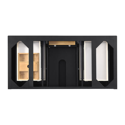 Renovate for Less Atlanta Lorelai 48" Single Vanity, Black Onyx, w/ 3 CM Tajnar Eclos Top w/FreePower Wireless Charger