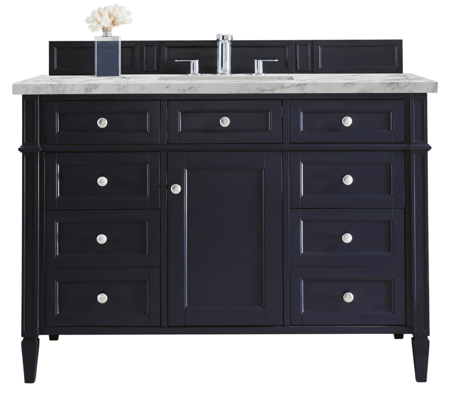 Renovate for Less Atlanta Brittany 48" Single Vanity, Victory Blue w/ 3 CM Carrara Marble Top