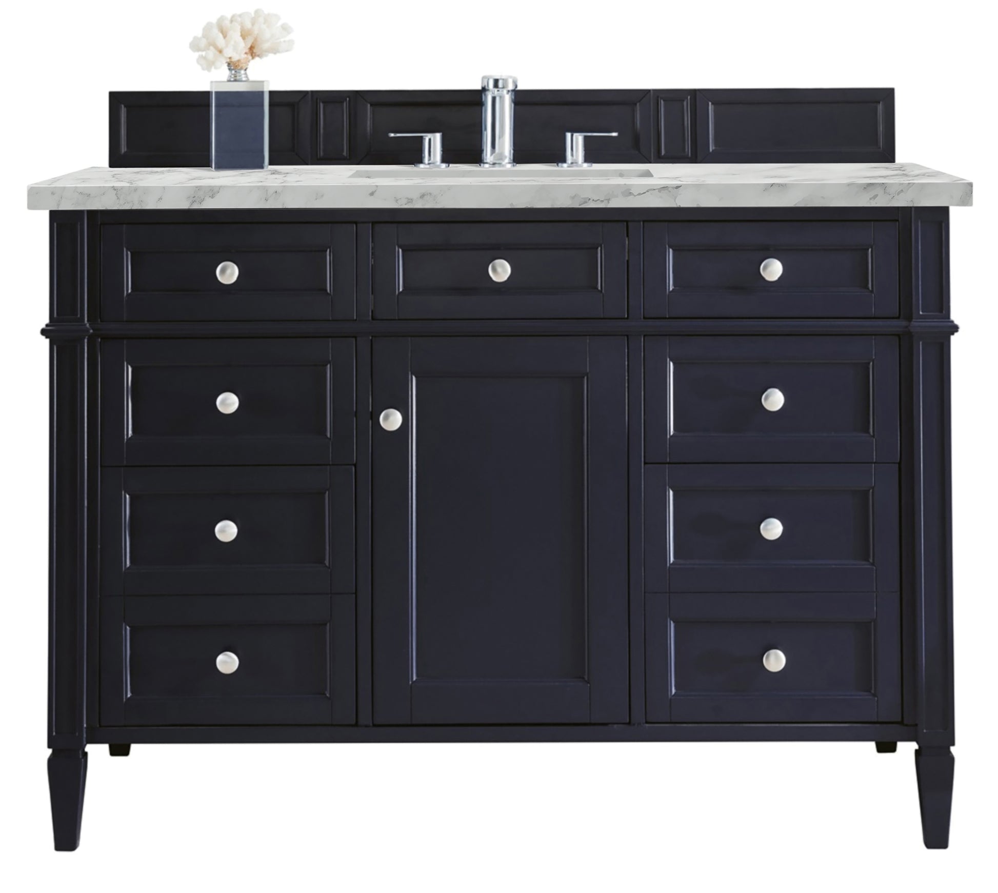 Renovate for Less Atlanta Brittany 48" Single Vanity, Victory Blue w/ 3 CM Carrara Marble Top