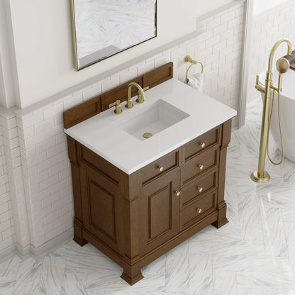 Brookfield 36" Single Vanity, Honey Oak, w/ 3 CM White Zeus Silestone Top