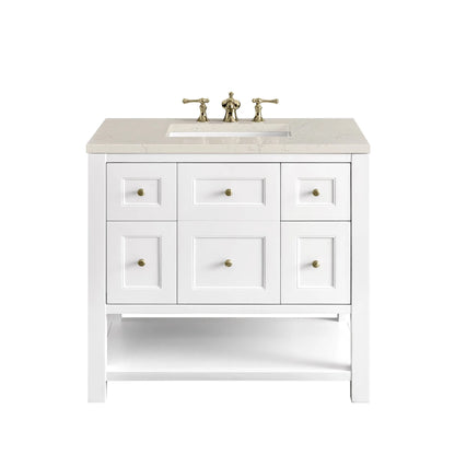 Breckenridge 36" Single Vanity, Bright White, w/ 3 CM Siberian Silestone Top