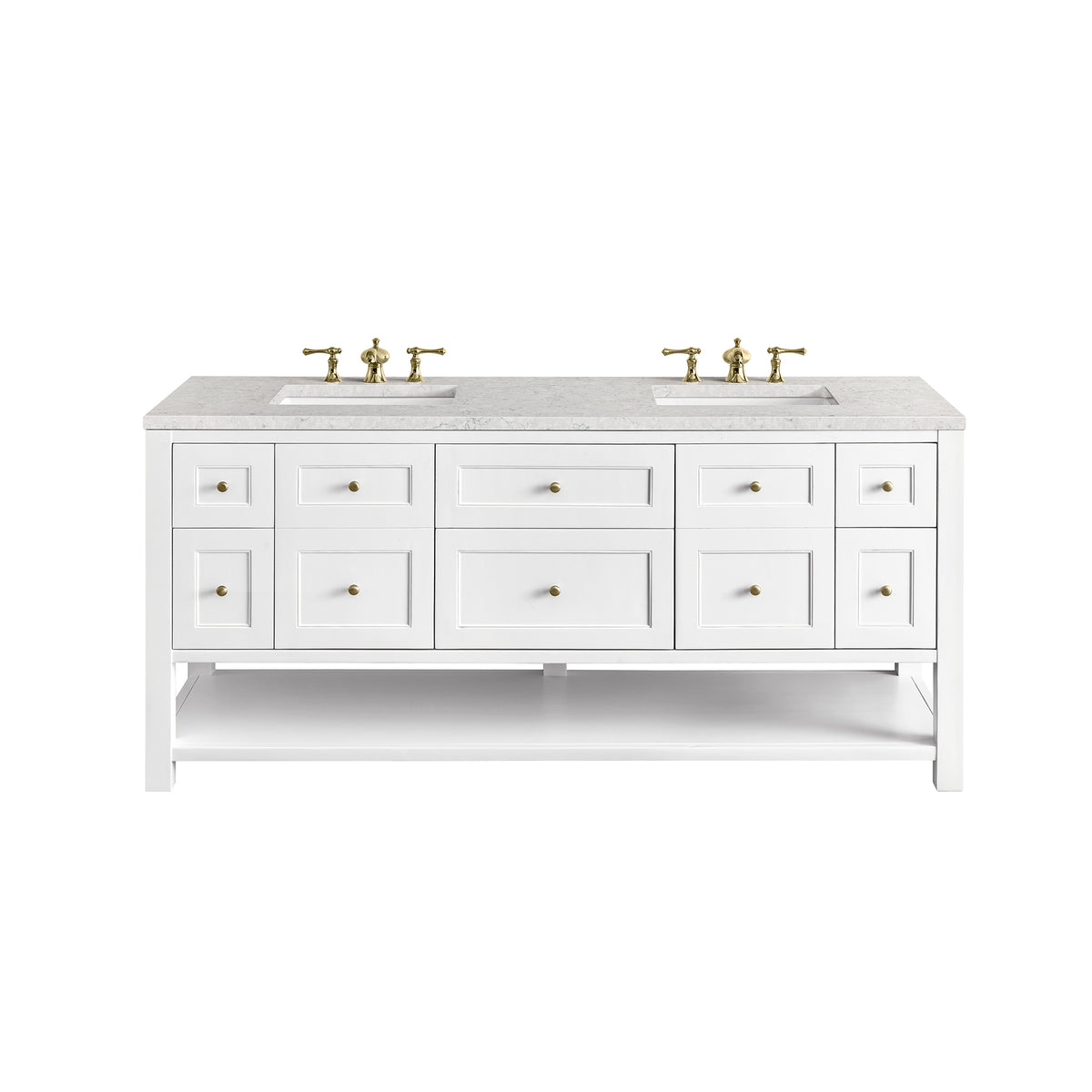 Renovate for Less Atlanta Breckenridge 72" Double Vanity, Bright White w/ 3 CM Eternal Jasmine Pearl Top
