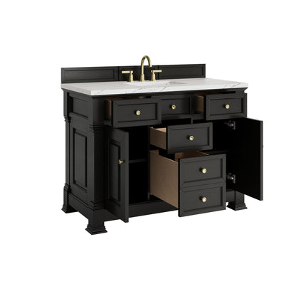 Renovate for Less Atlanta Brookfield 48" Single Vanity, Black Onyx w/ 3 CM Ethereal Noctis Silestone Top w/ FreePower Wireless Charger
