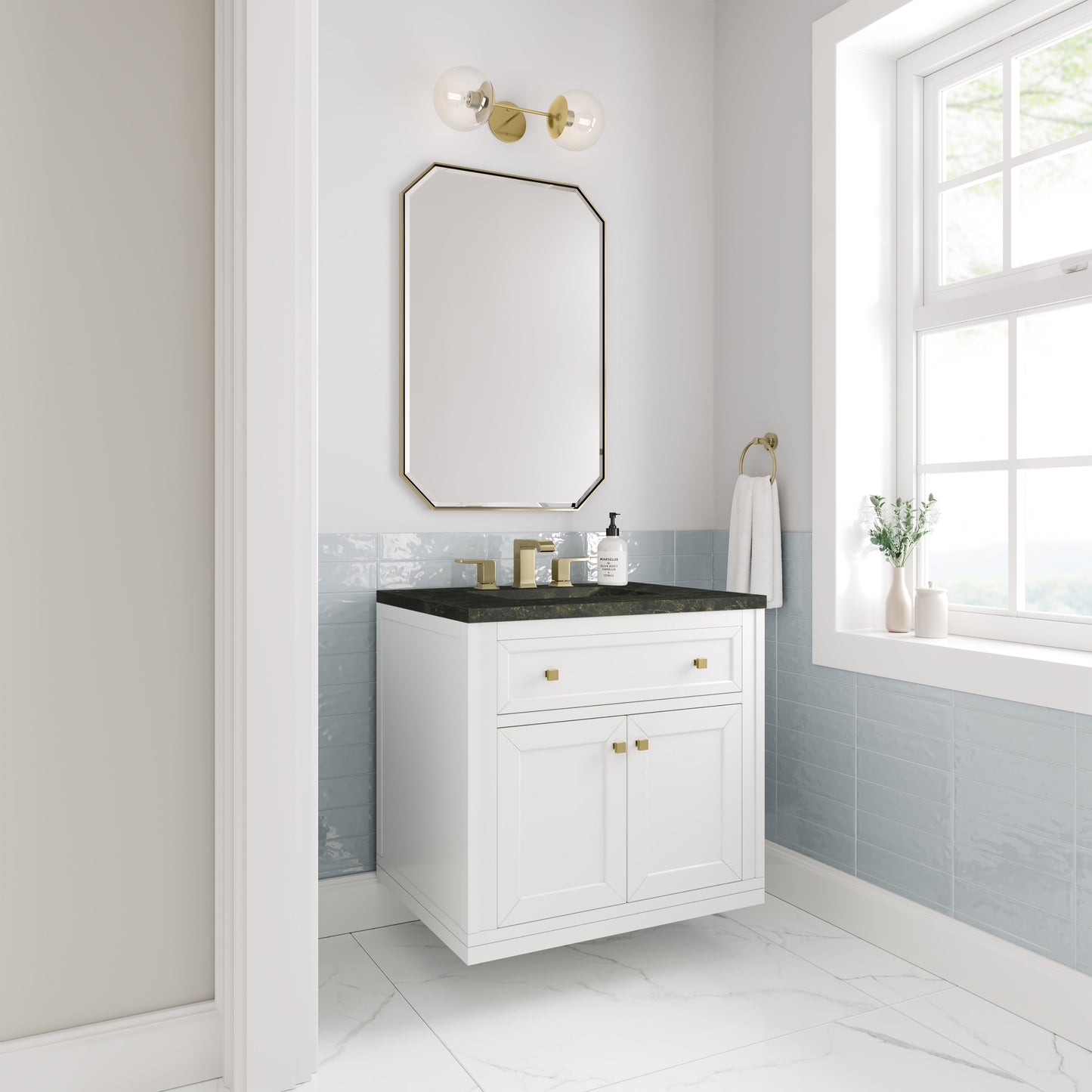 Renovate for Less Atlanta Chicago 30" Single Vanity, Glossy White, w/ 3 CM Phantome Eclos Top