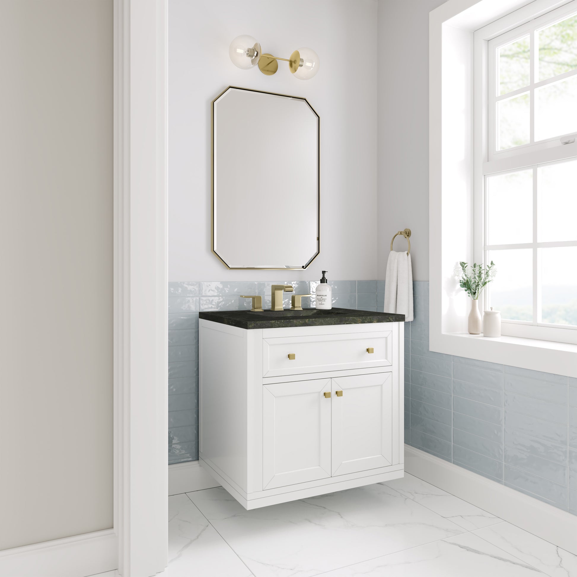Renovate for Less Atlanta Chicago 30" Single Vanity, Glossy White, w/ 3 CM Phantome Eclos Top
