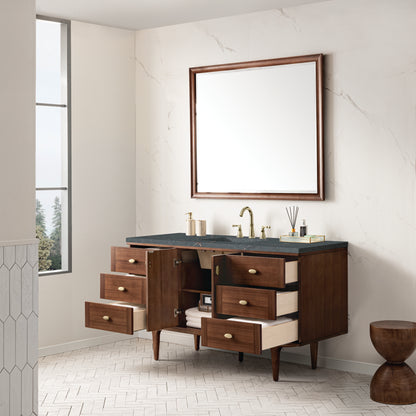 Renovate for Less Atlanta Amberly 60" Single Vanity, Mid-Century Walnut w/ 3 CM Parisien Bleu Top